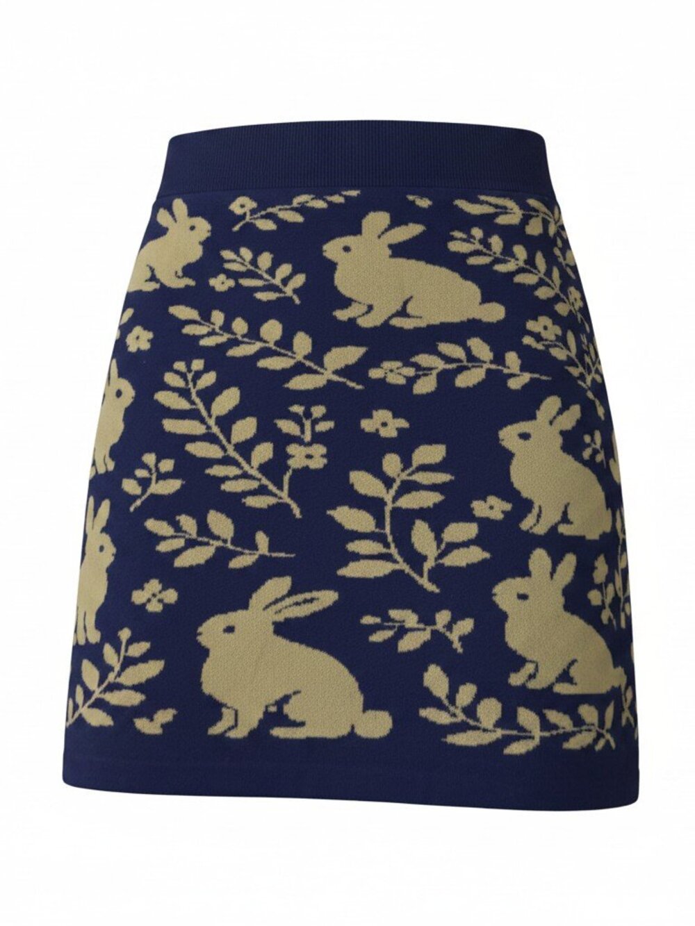 OXKnit Rabbit Jacquard Knit Mini Skirt Dark Blue Floral Bunny XL NWT Cotton